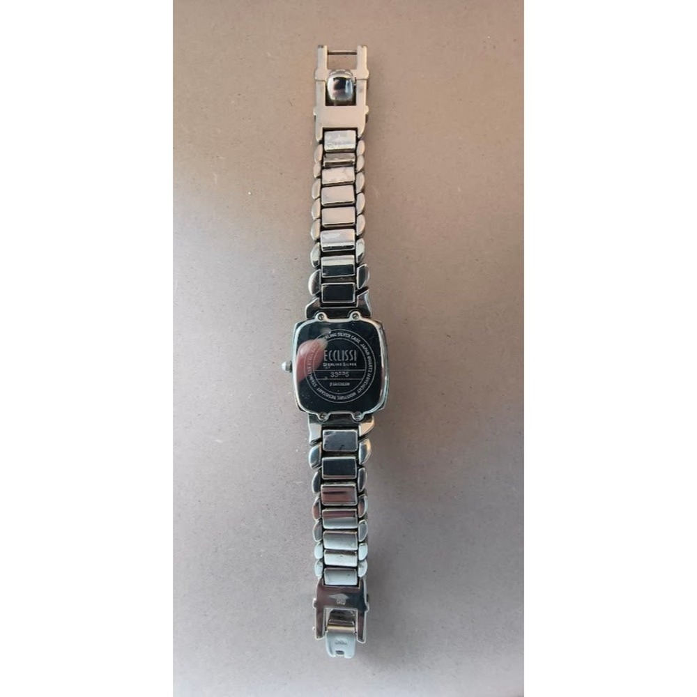 Ecclissi Diamond Ladies Sterling Silver Roman Numeral Square Face Quartz Watch - Picture 5 of 7